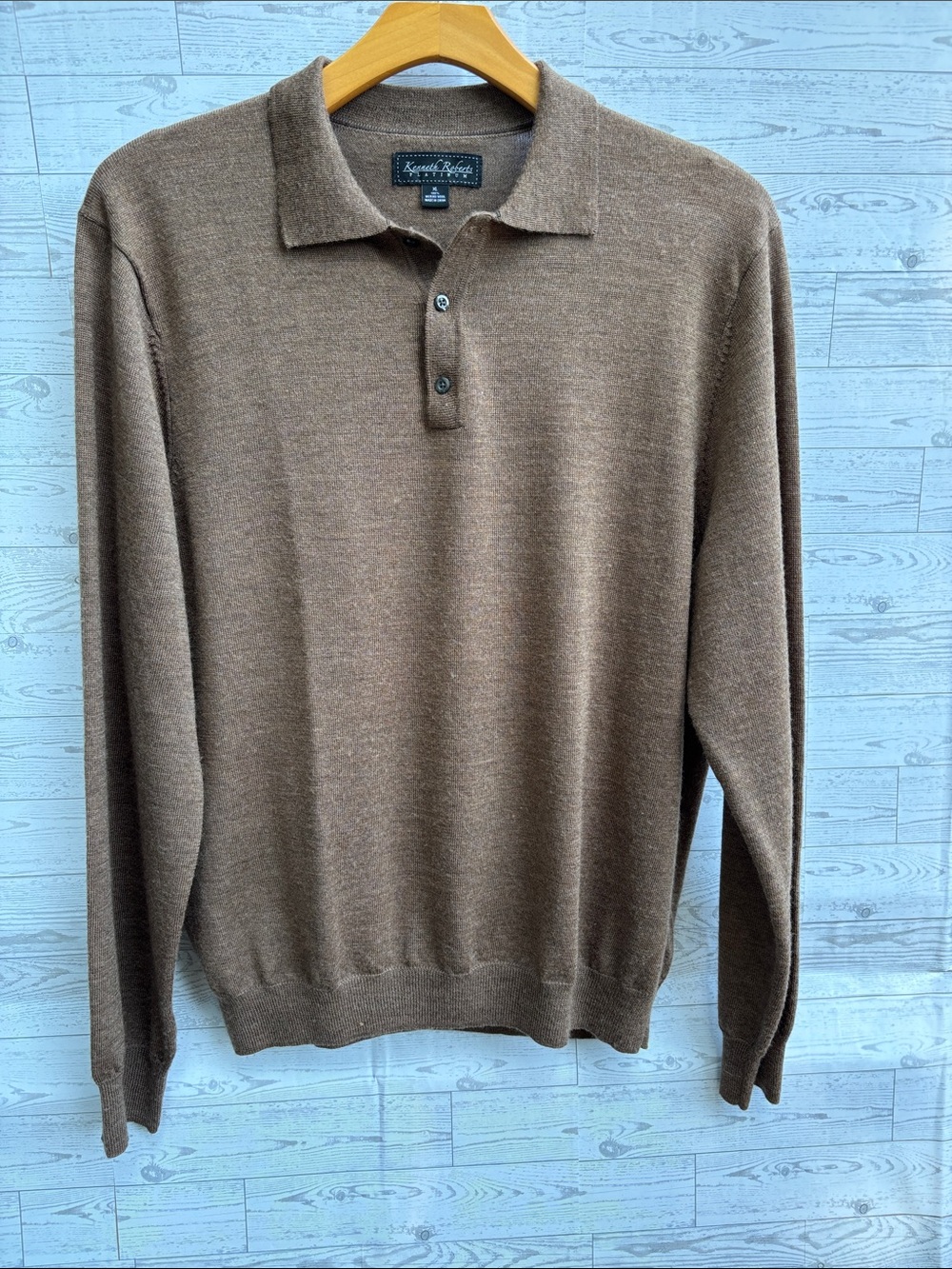 Kenneth Roberts Platinum Merino Wool SZ XL Brown Sweater Polo gorpcore layering